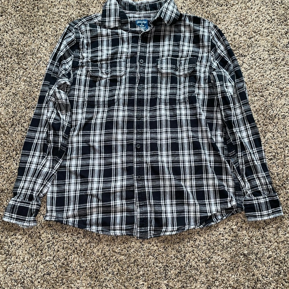 Men's Black and White Plaid Shirt